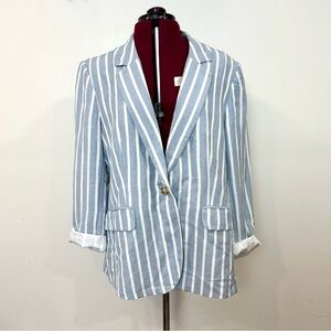 Philosophy Linen Blue White Blazer Striped XL